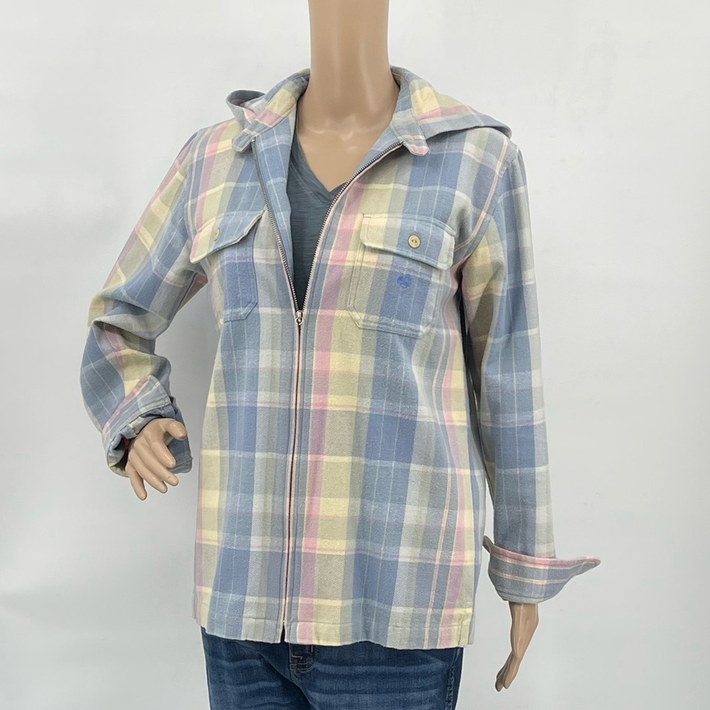 Lauren Ralph Lauren Pastel Plaid Flannel Zip Hoodie Shirt Jacket